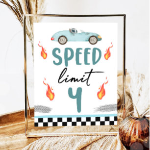 Speed Limit 4 Blue Race Car Zwei Fast Boy Geburtst Poster