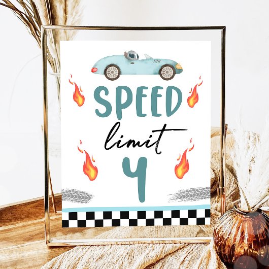 Speed Limit 4 Blue Race Car Zwei Fast Boy Geburtst Poster