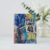 Speed Limit is 40 mixed media collage Postkarte (Stehend Vorderseite)