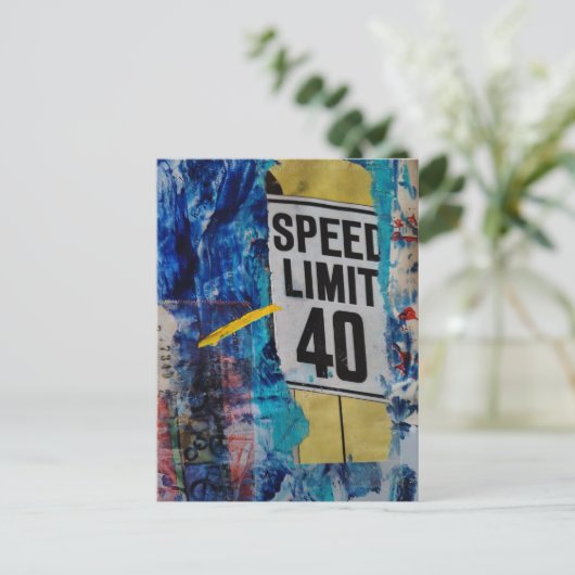 Speed Limit mixed media collage Postkarte (Stehend Vorderseite)