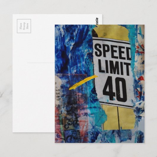 Speed Limit mixed media collage Postkarte (Vorne/Hinten)