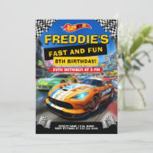 Speed Race Birthday Party Einladung (Stehend Vorderseite)