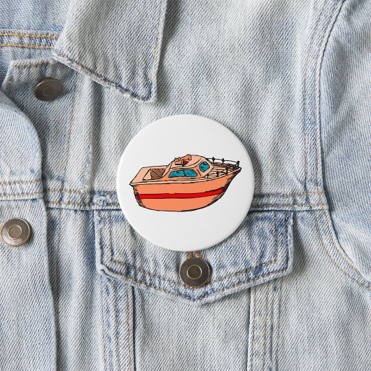 Speedboat Illustration Fun Nautical Boat Design Button