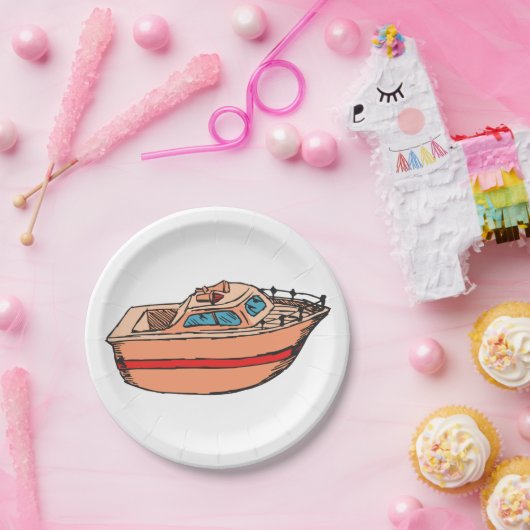 Speedboat Illustration Fun Nautical Boat Design Pappteller (Party)