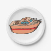 Speedboat Illustration Fun Nautical Boat Design Pappteller (Vorderseite)