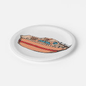 Speedboat Illustration Fun Nautical Boat Design Pappteller (Schrägansicht)