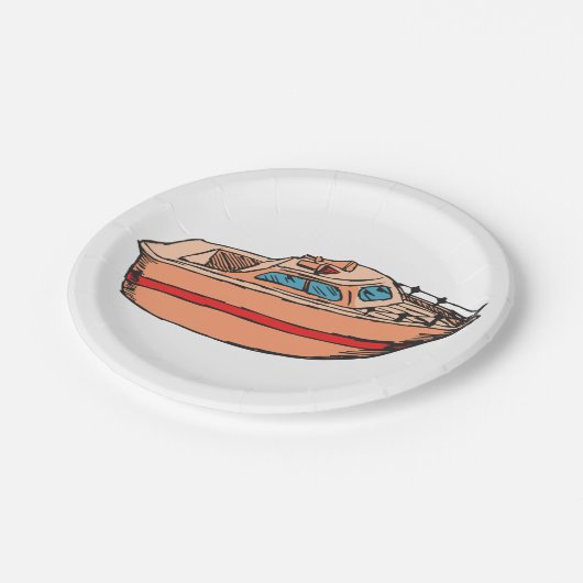 Speedboat Illustration Fun Nautical Boat Design Pappteller (Schrägansicht)