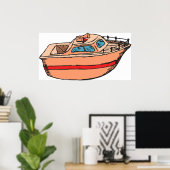 Speedboat Illustration Fun Nautical Boat Design Poster (Heimbüro)