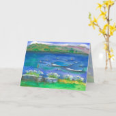 Speedboat Mountain Lake Wasserfarbe Glücklich Gebu Karte (Gelbe Blume)