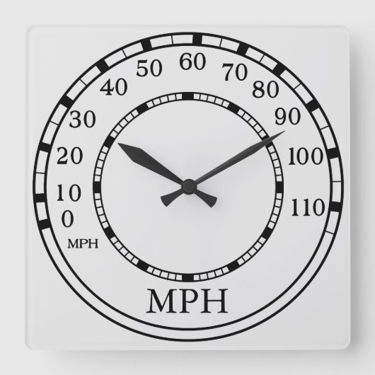 Speedometer MPH White Garage Clock Quadratische Wanduhr (Vorderseite)