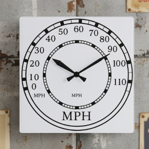 Speedometer MPH White Garage Clock Quadratische Wanduhr