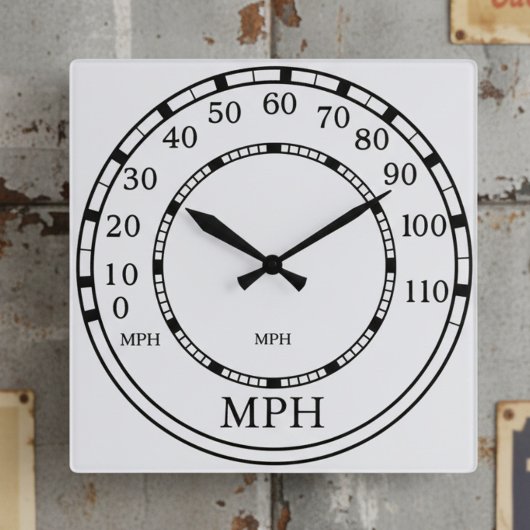 Speedometer MPH White Garage Clock Quadratische Wanduhr