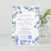 Speedwell Blue Aquarell Blume QR UAWG wedung Einladung (Stehend Vorderseite)