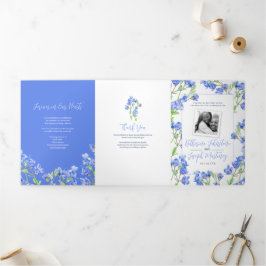 Speedwell Blue Botanical Blume Hochzeit Dreifach-gefaltete Programmkarte