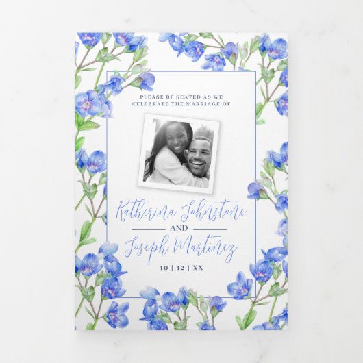 Speedwell Blue Botanical Blume Hochzeit Dreifach-gefaltete Programmkarte (Cover)