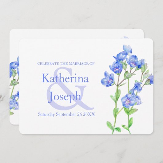 Speedwell Blume Aquarellblau Hochzeit einladen Einladung (Vorne/Hinten)