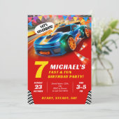 Speedy Race Car Geburtstagsfeier Einladung (Stehend Vorderseite)