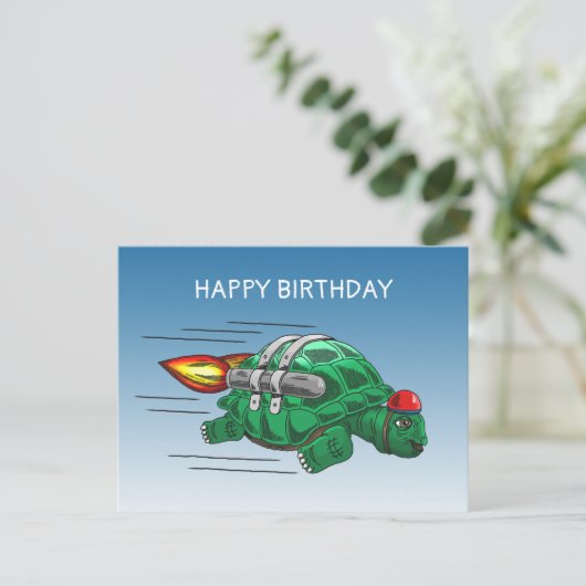 Speedy Rocket Turtle Postkarte (Stehend Vorderseite)