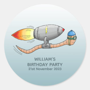 Speedy Rocket Worm Runder Aufkleber