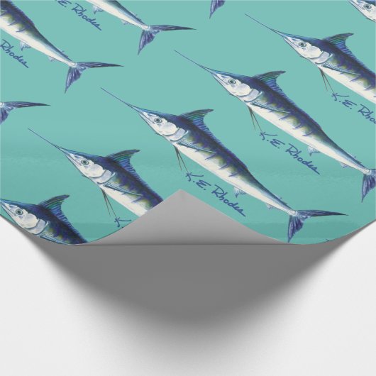 Speerfische auf Blau Geschenkpapier (Ecke)