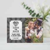 Speichere das Datum Steampunk Hochzeit Herzen Foto Save The Date (Stehend Vorderseite)