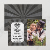 Speichere das Datum Steampunk Hochzeit Herzen Foto Save The Date (Vorne/Hinten)