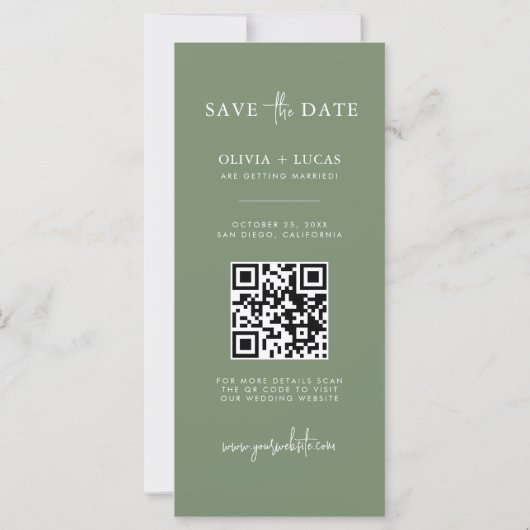 Speichergrünes Foto Strip QR-Code Save the Date (Rückseite)