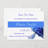 Speichern der Datumskarten - Blue Graduation Cap Save The Date (Vorne/Hinten)
