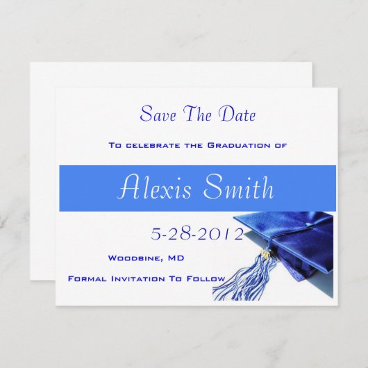 Speichern der Datumskarten - Blue Graduation Cap Save The Date (Vorne/Hinten)
