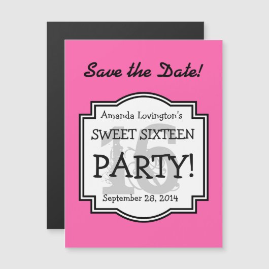 Speichern Sie das Date Magnet Sweet 16 Birthday A0 (Vorne/Hinten)