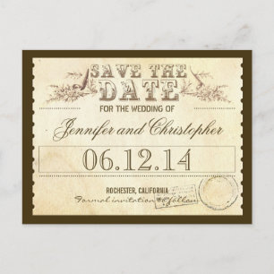 Speichern Sie das Datum alte Vintage-Tickets typog Ankündigungspostkarte