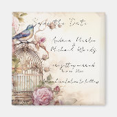 Speichern Sie das Datum Blaumeise rosa Rosen Magnet (Vorne)