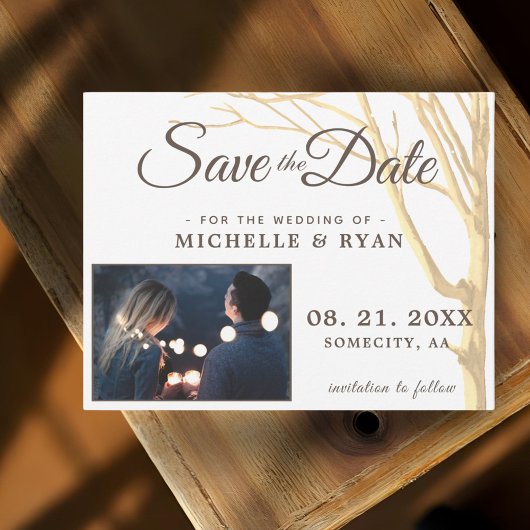 Speichern Sie das Datum Einfache Rustikale Baum Fo Save The Date