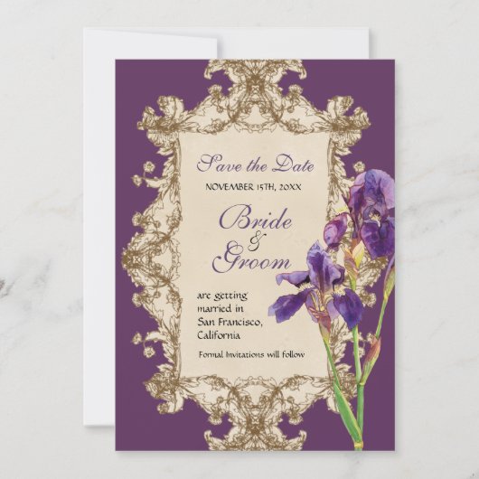 Speichern Sie das Datum - Elegante Iris-Monogramm- Save The Date (Vorderseite)