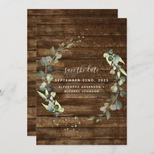 Speichern Sie das Datum Eukalyptus Greenery Rustic Save The Date (Vorne/Hinten)