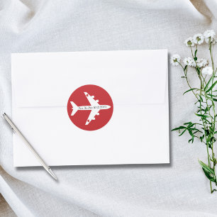 Speichern Sie das Datum Flugzeug Herzen Hochzeit B Runder Aufkleber