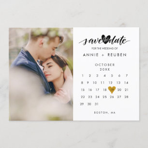 Speichern Sie das Datum Kalender Foto Gold Herz Ho Einladung