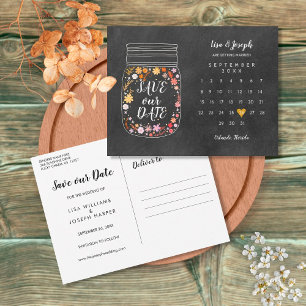 Speichern Sie das Datum-Kalender Herz Mason Glas T Postkarte