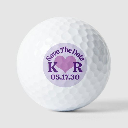 SPEICHERN SIE DAS DATUM Lila Herz und Monogramm-In Golfball (Vorderseite)