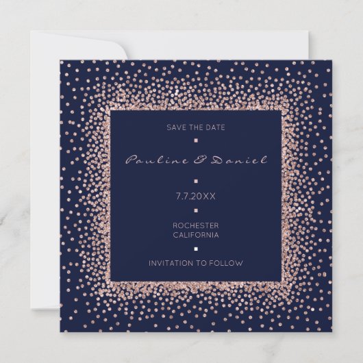 Speichern Sie das Datum Rose Gold Blau Navy Glitte Save The Date (Vorderseite)