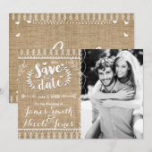 Speichern Sie das Datum Rustikale Jute-Foto-Einlad Save The Date (Vorne/Hinten)
