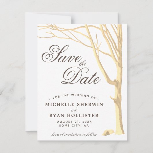 Speichern Sie das Datum Rustikaler Baum Skript Ein Save The Date (Vorderseite)
