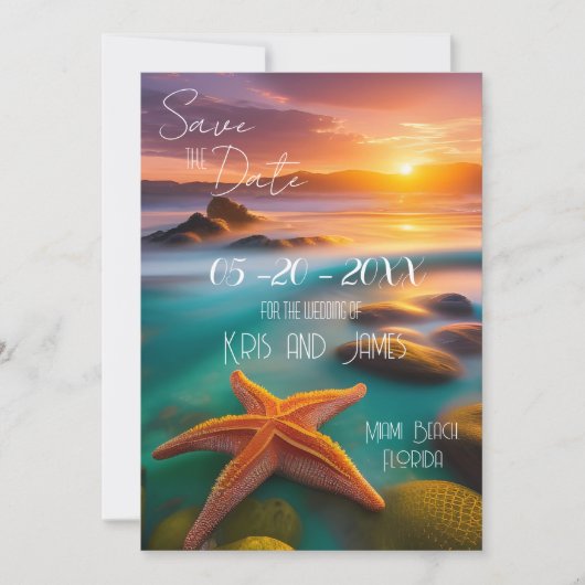 Speichern Sie das Datum Strand Seestern Einladung (Vorderseite)