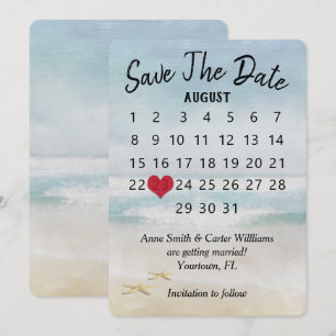Speichern Sie das Hochzeitsdatum Kalender Strand S Einladung