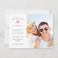 SPEICHERN SIE DATE Cards, Pink Starfish Beach Wedd