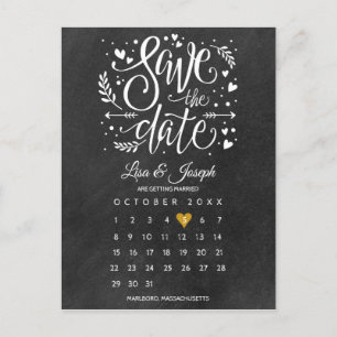 Speichern Sie den Datumskalender Gold Herz Schulta Postkarte