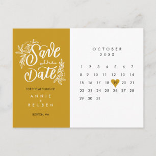 Speichern Sie den Datumskalender Gold Liebesherz Postkarte