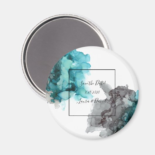 speichern Sie den Datumsmagneten schwarz, grau, aq Magnet (Vorderseite/Rückseite)