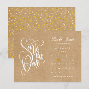 Speichern Sie den Kalender Gold Herz Datum Postkarte