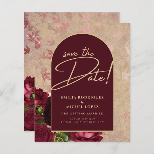 Speichern Sie die Daten Burgund Rose Rotes Vintage (Vorne/Hinten)